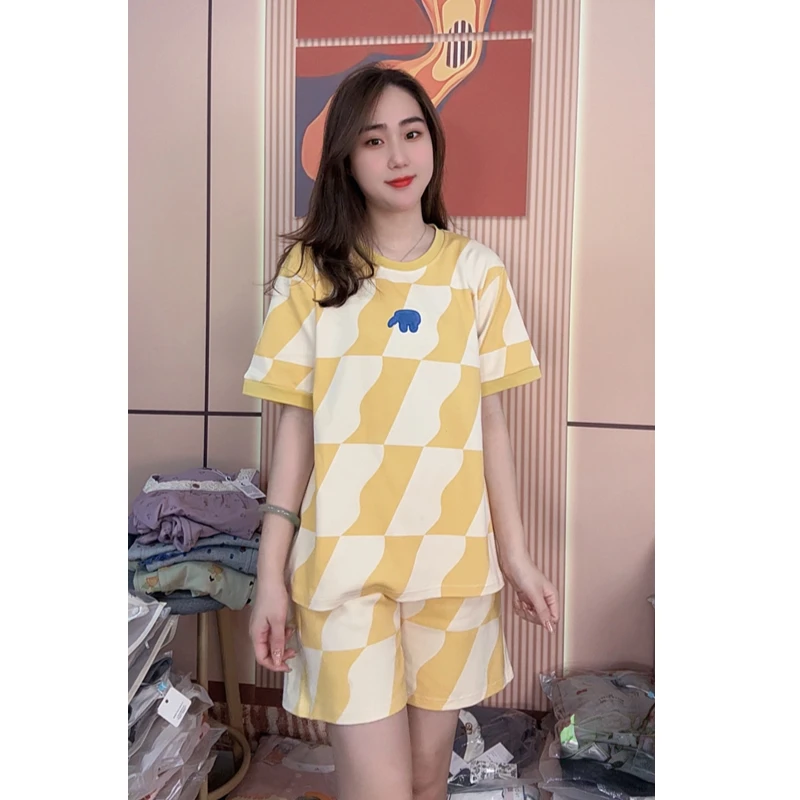 睡衣夏季女款纯棉短袖短裤休闲时尚家居服套装（芝士小象）