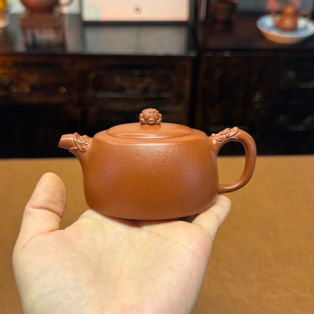 宜兴紫砂壶壶名，龙行井栏，150cc，全手工制作，小煤窑朱泥