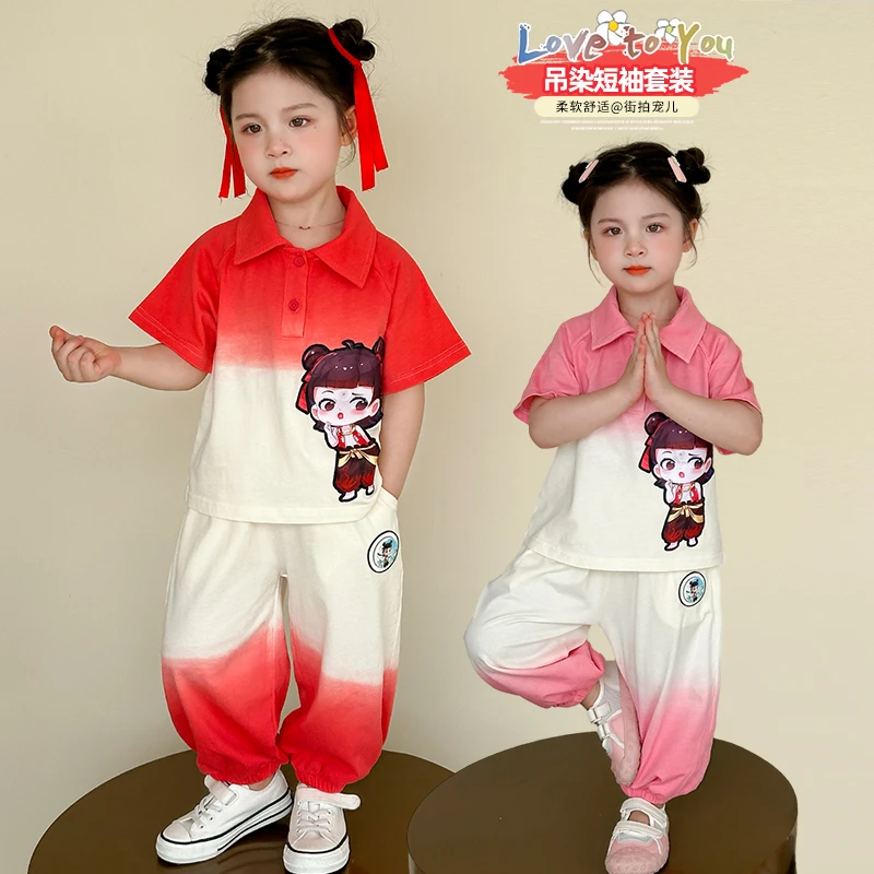 小女童套装短袖运动柔软洋气舒适时尚休闲夏季韩版小童卡通薄款潮