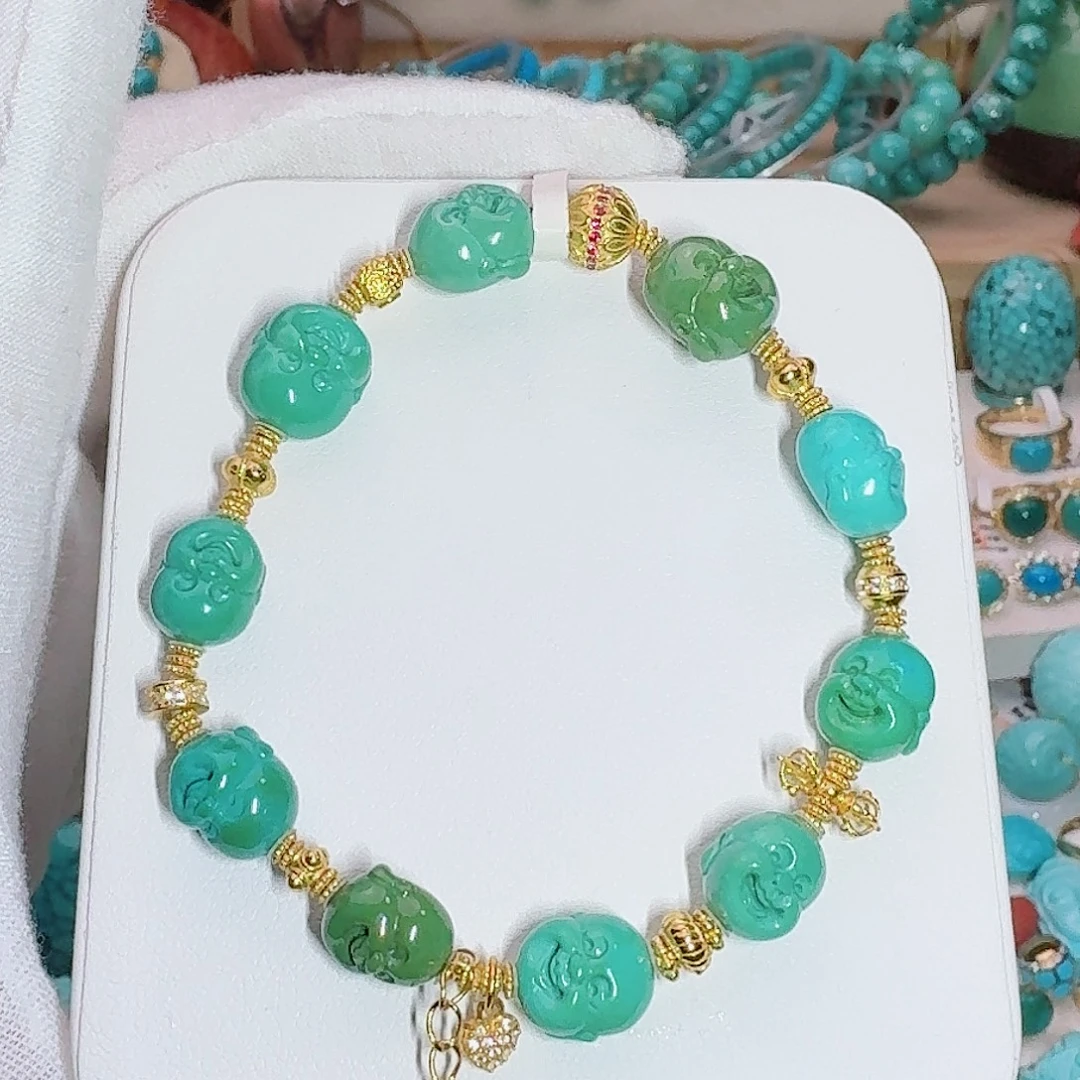 绿松石未镶嵌珠宝奇石精品笑米勒手串