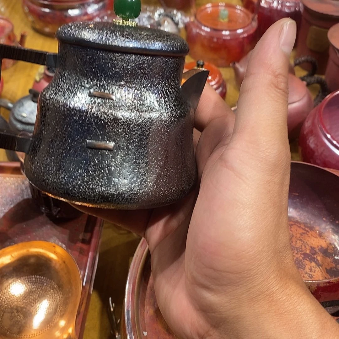 小****光复古色菊钉400泡壶手工锻打工艺