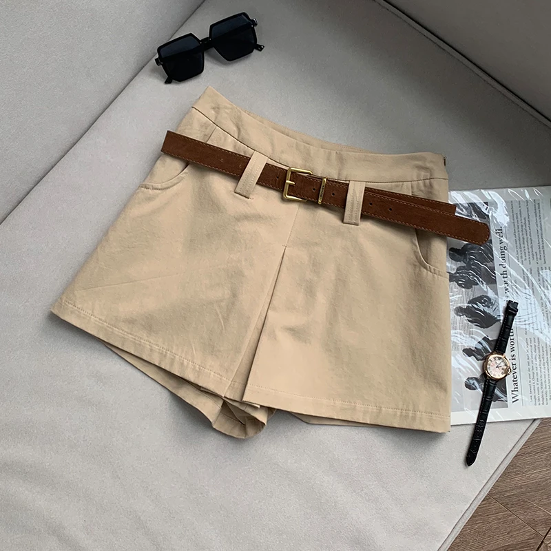 【南油溪溪】卡其色设计感压褶工装裙裤夏季高腰A字半身裙800962