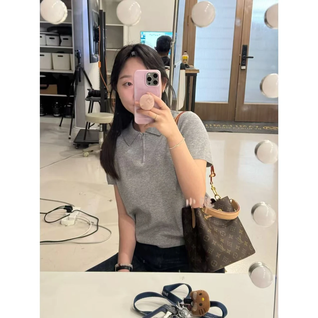 GZYB-TX-AF88 T恤针织短款夏季灰色翻领百搭经典休闲显瘦