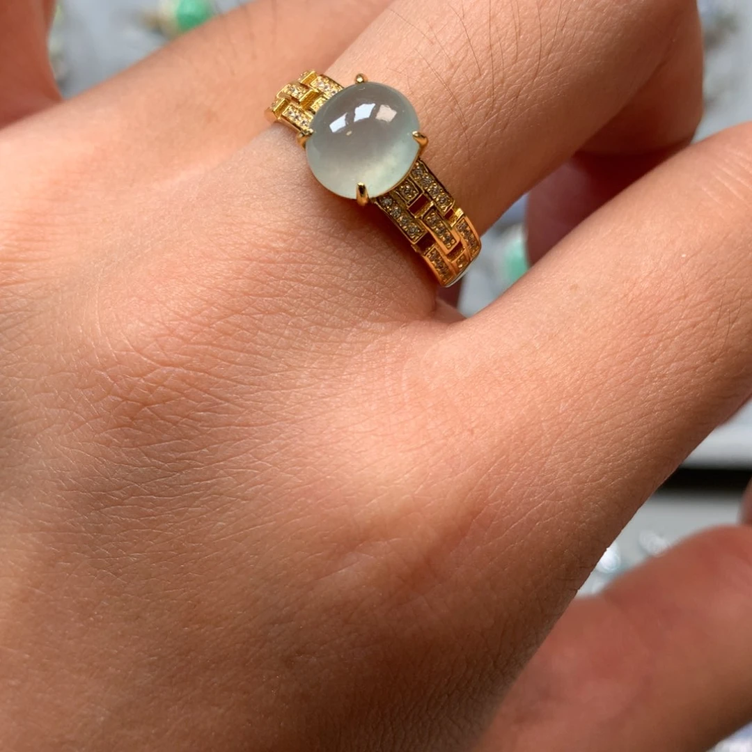 翡翠银S925镶嵌颈饰戒指