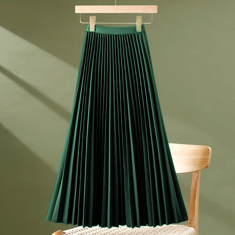 纯色百褶裙光泽感半身裙女时尚裙两穿伞裙大码长裙垂感中长款半裙