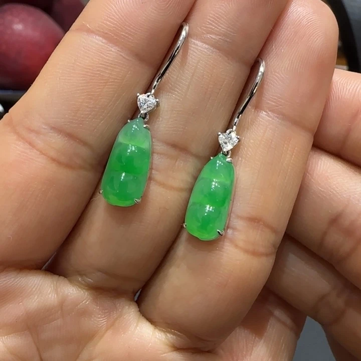 翡翠耳饰18K金镶嵌福豆L