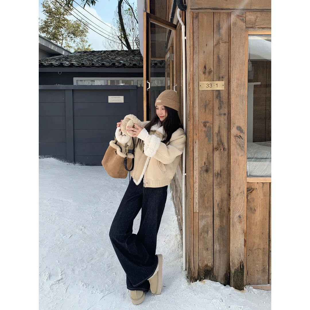 切糕自制【挚爱神裤】小个子秋冬设计感显高加绒微喇牛仔裤