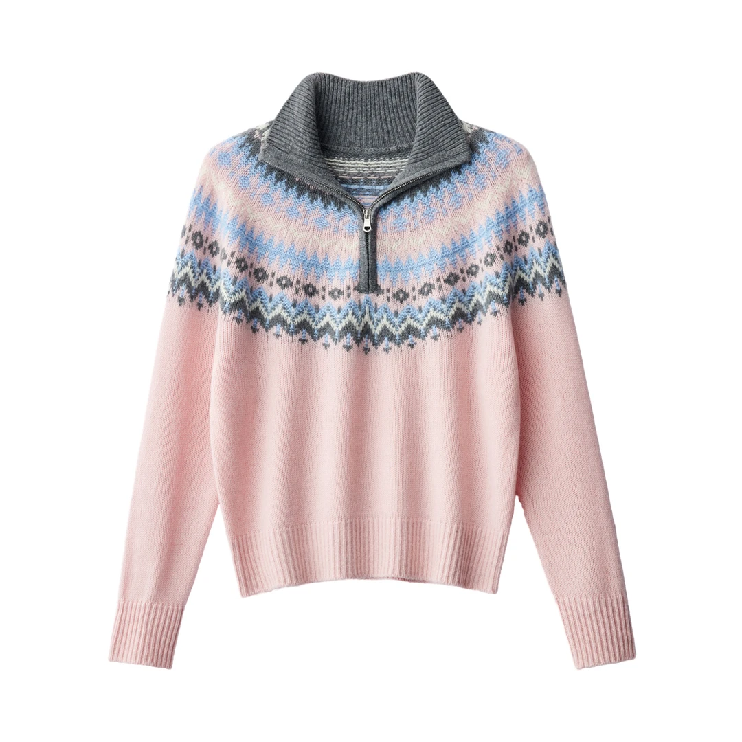 【100%绵羊毛】高级感费尔岛提花羊毛衫几何图形外穿宽松外套女开衫