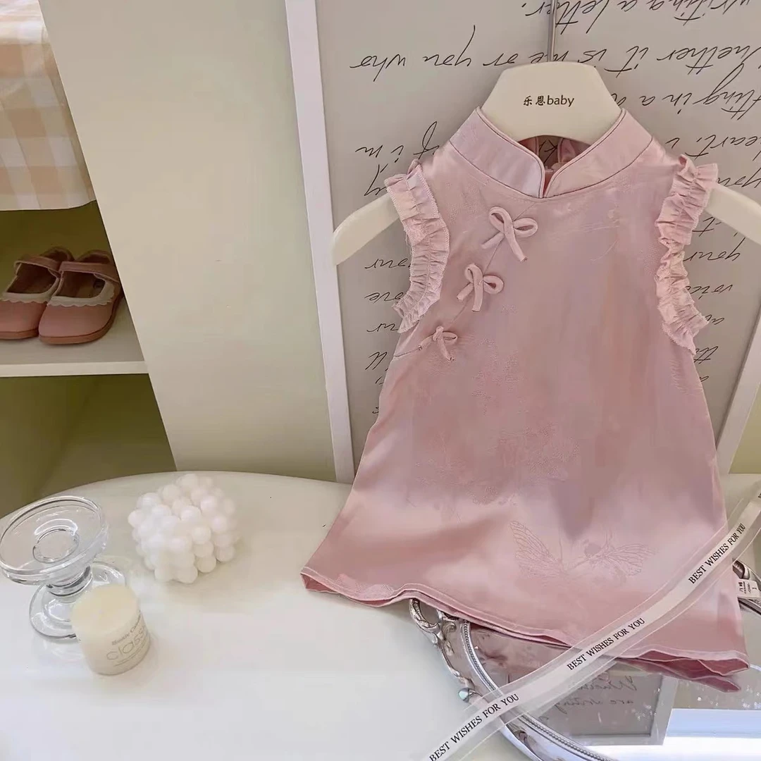 女童背心裙2024夏季宽松薄款木耳花边中小童无袖连衣裙潮55219