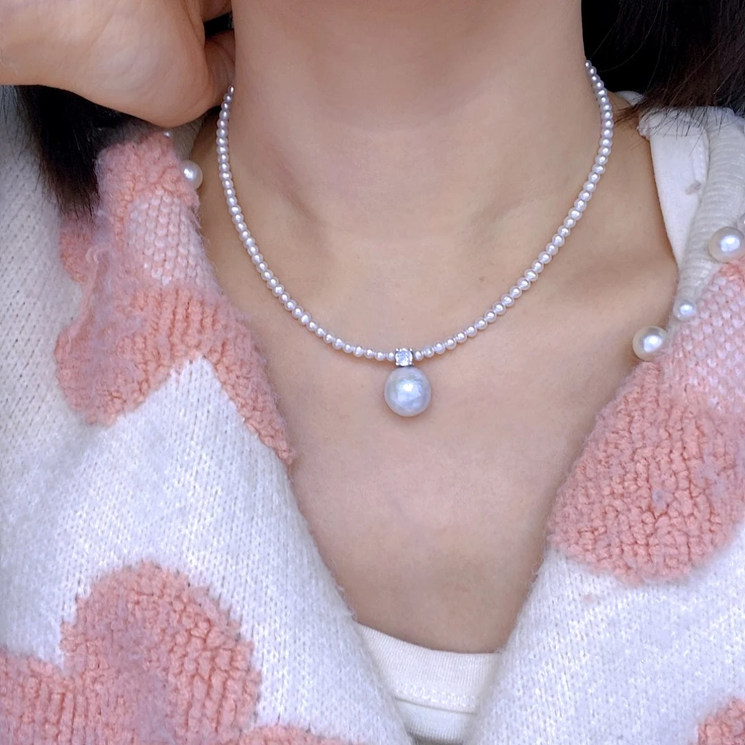 颈饰银S925镶嵌淡水珍珠