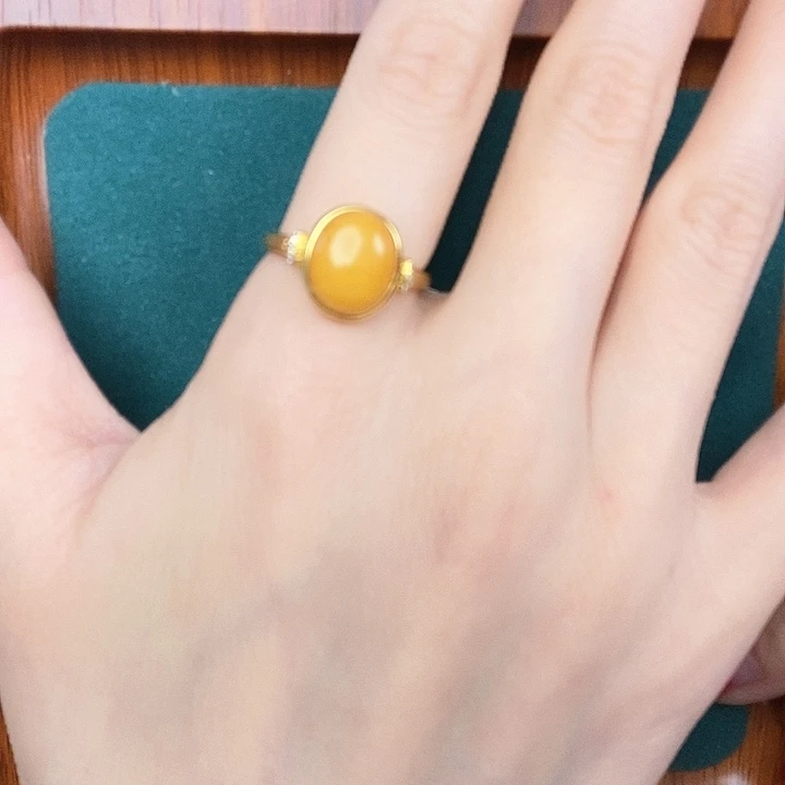 蜜蜡戒指银S925镶嵌戒指