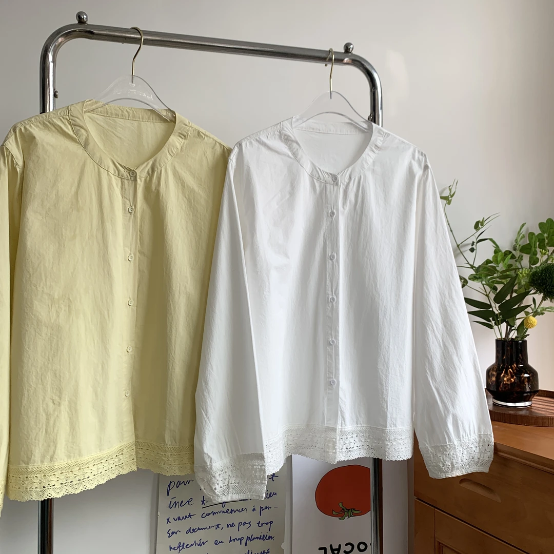 【鸡蛋衬衫】纯色蕾丝小正肩衬衫