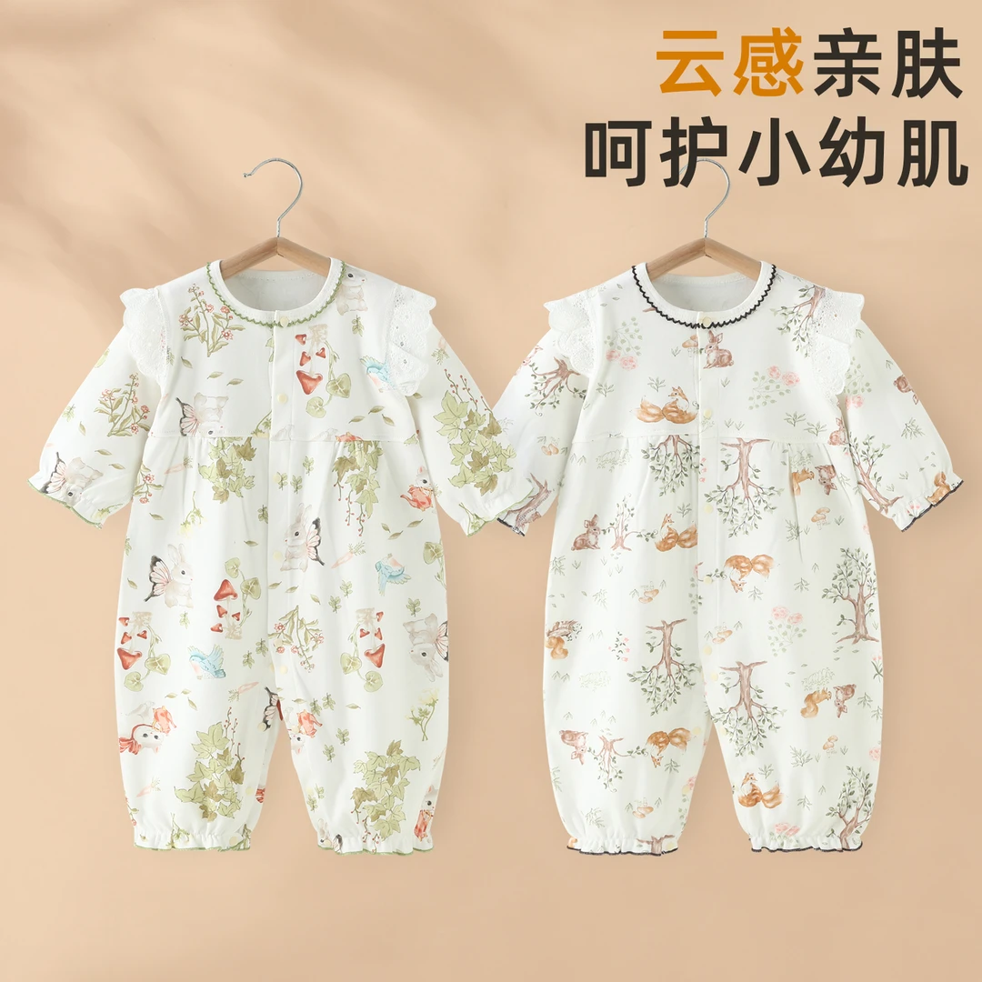 女宝宝连体衣外出服包屁衣田园风初秋婴儿爬爬服纯棉春秋季连体衣