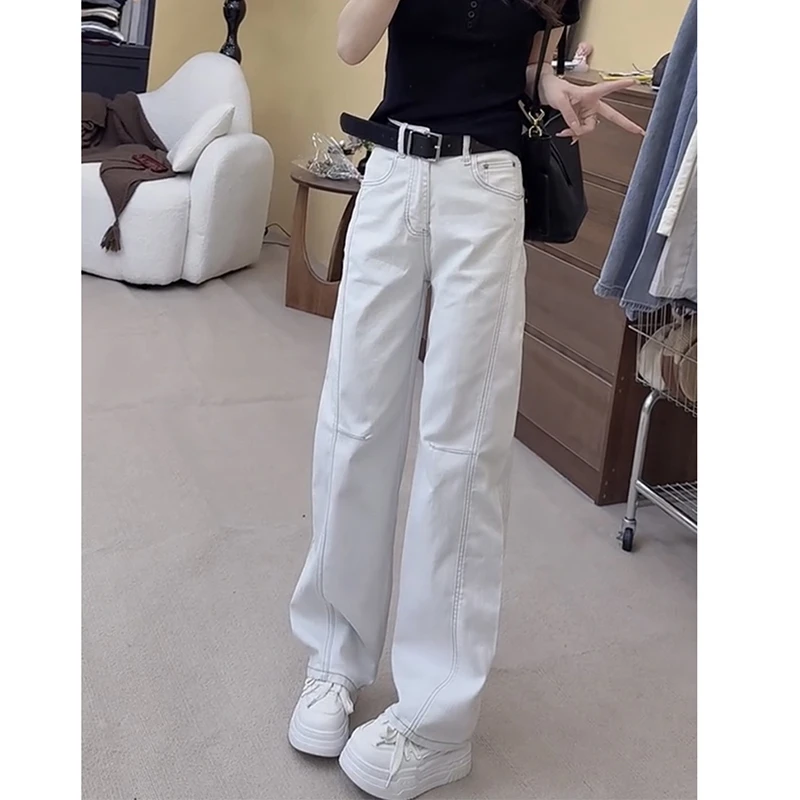 【加绒加厚】窄版弯刀牛仔裤女秋冬新款胖mm高腰显瘦弹力直筒阔腿裤