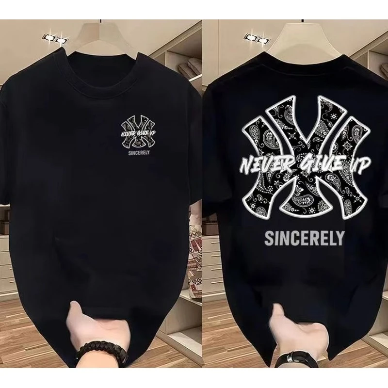 夏季潮牌纯棉T恤男女同款新款时尚百搭圆领街头个性体恤