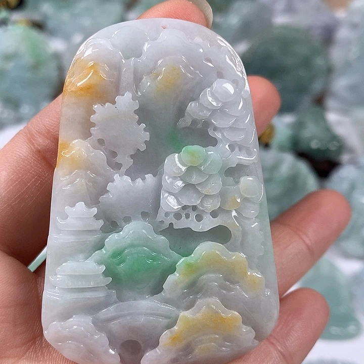 颈饰未镶嵌翡翠山水福利两面工艺福利