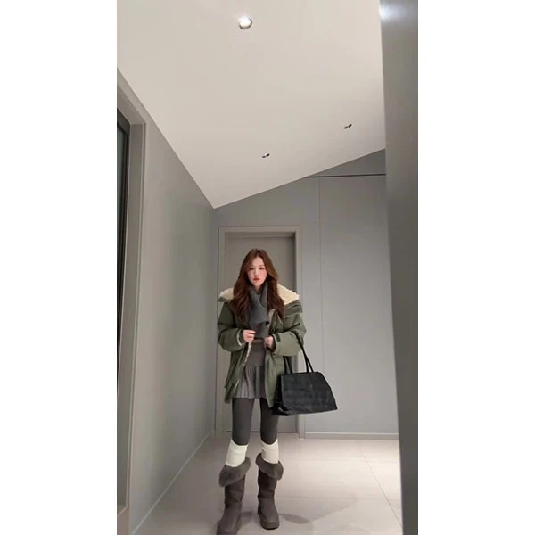 2025新款羊羔毛领派克服中长款羽绒棉服女加厚棉衣慵懒风情侣外套