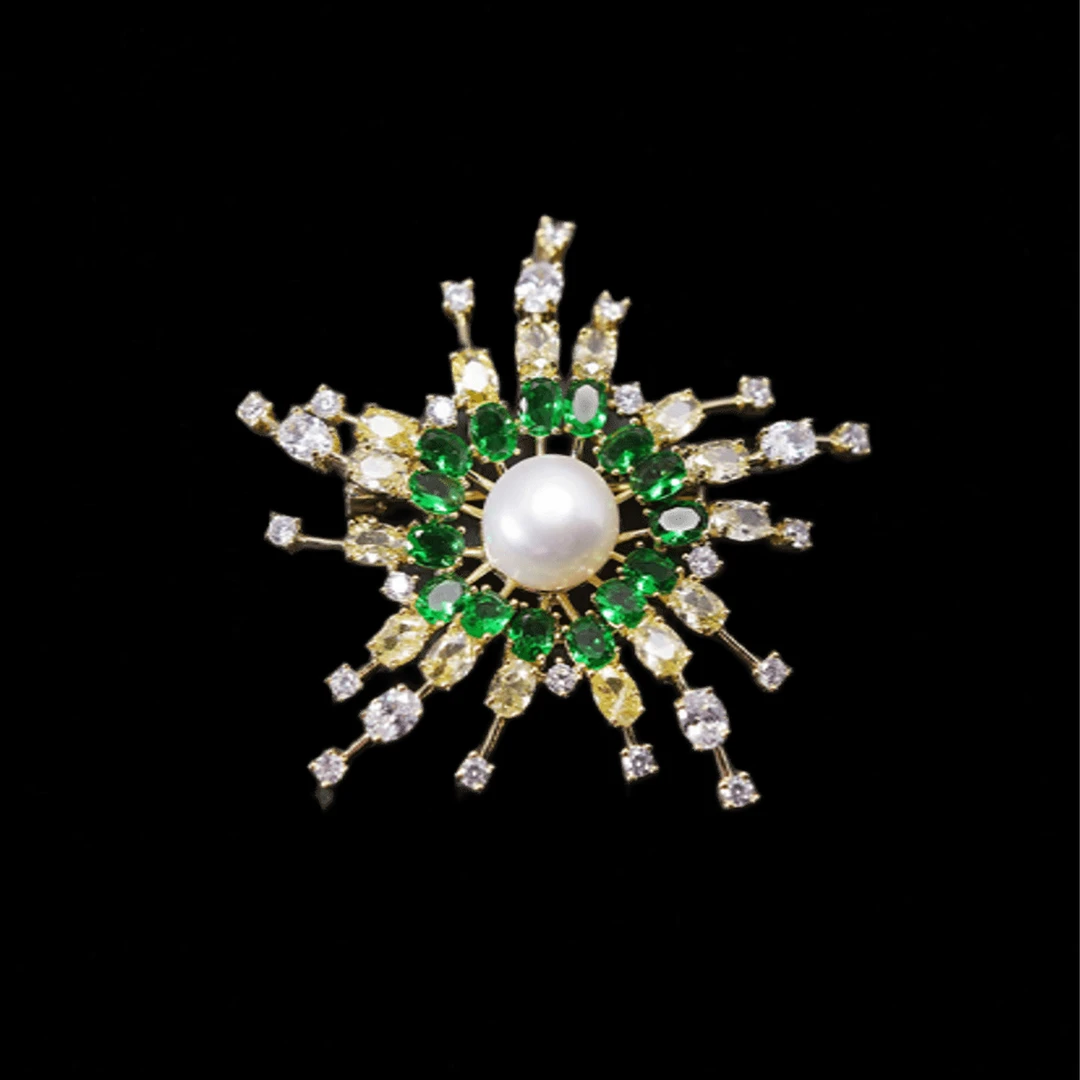 铜合金合成锆石胸针 HY834绿芒星胸针