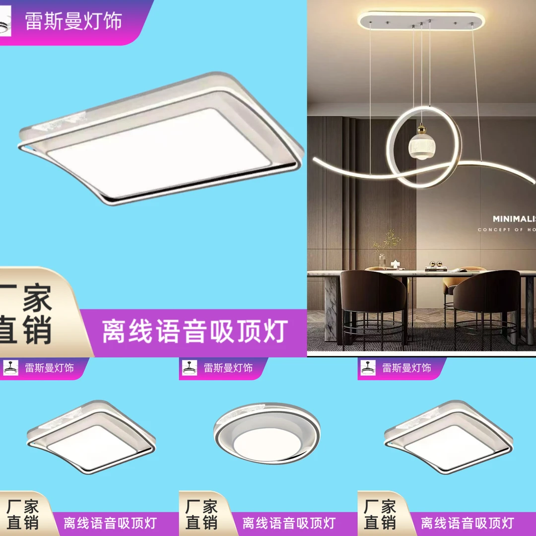 2025家用新款LED长方形客厅灯现代简约大气高亮全屋智能语音灯具