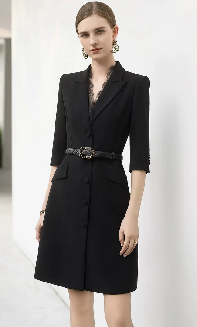 洋气修身收腰OL气质西装连衣裙