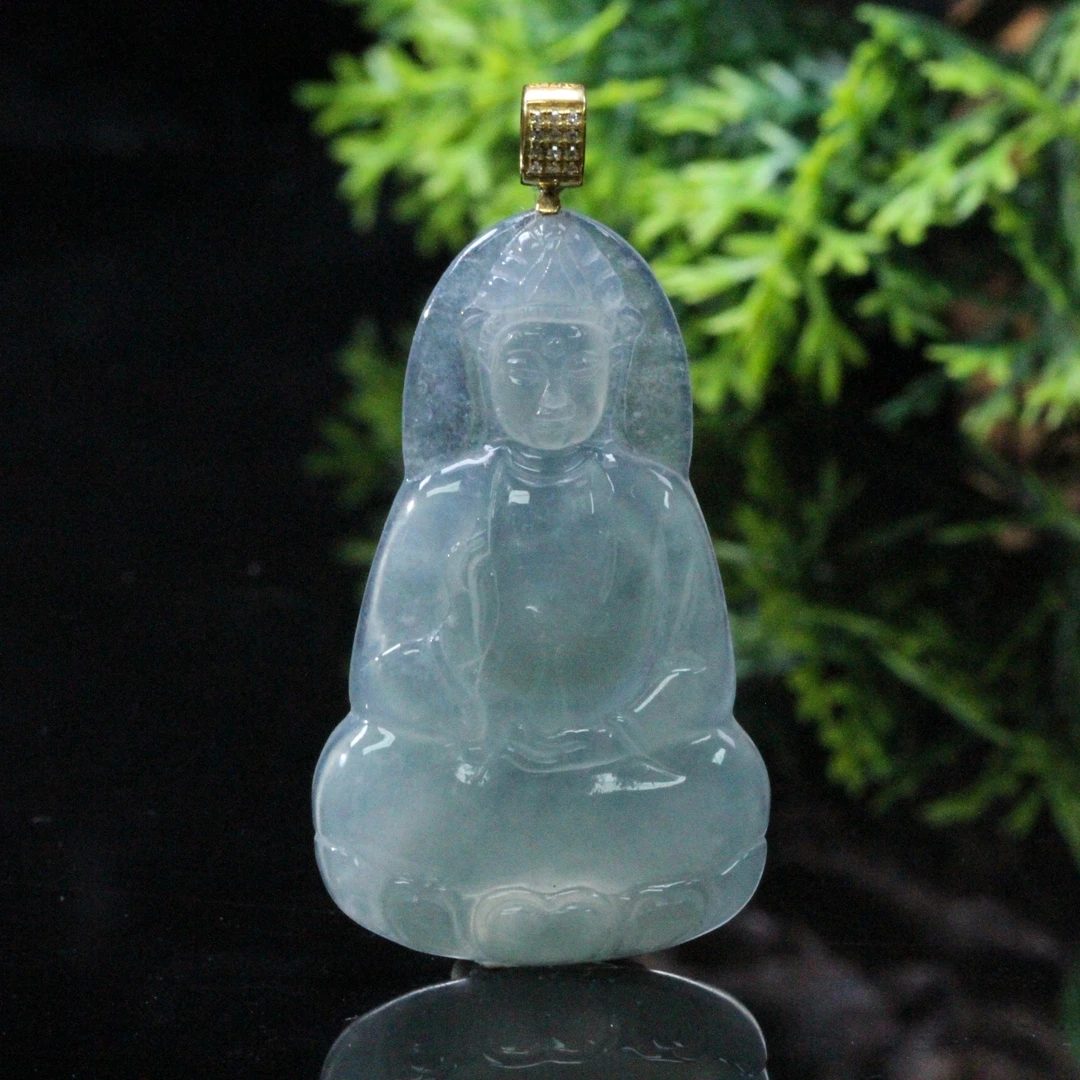 天然缅甸翡翠A货18K金镶观佑吉祥观音吊坠/1225304/拍卖