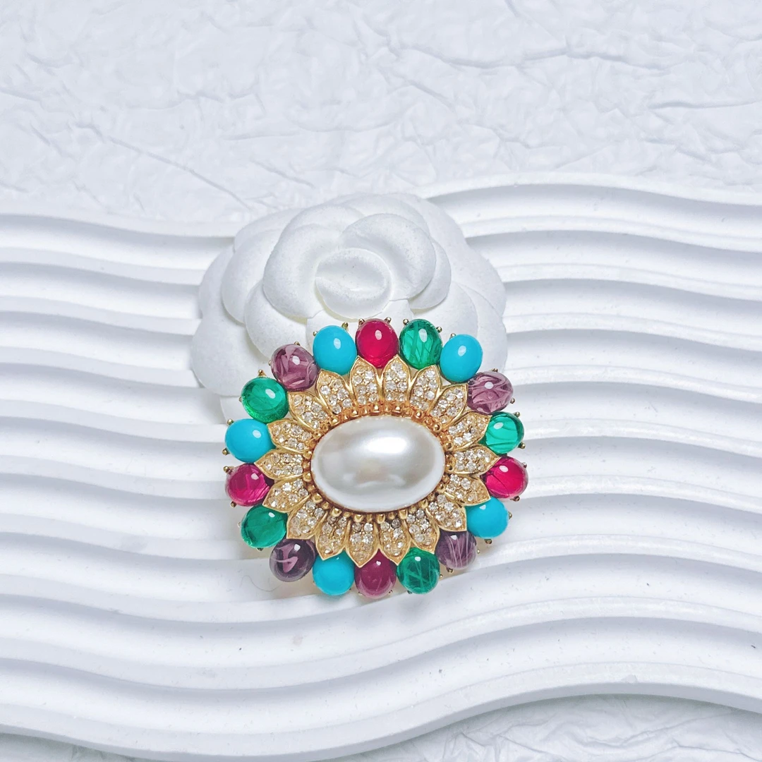 合金胸针 柚礼中古/拜雅曼多色琉璃胸针LZ409806