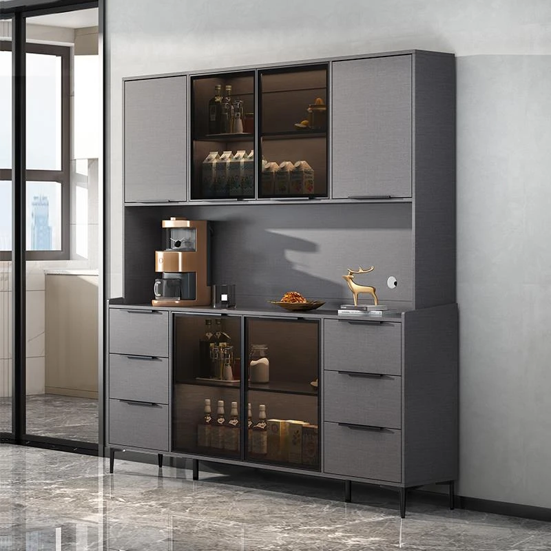 轻奢岩板餐边柜一体靠墙高柜碗柜厨房储物柜置物柜茶水柜现代简约