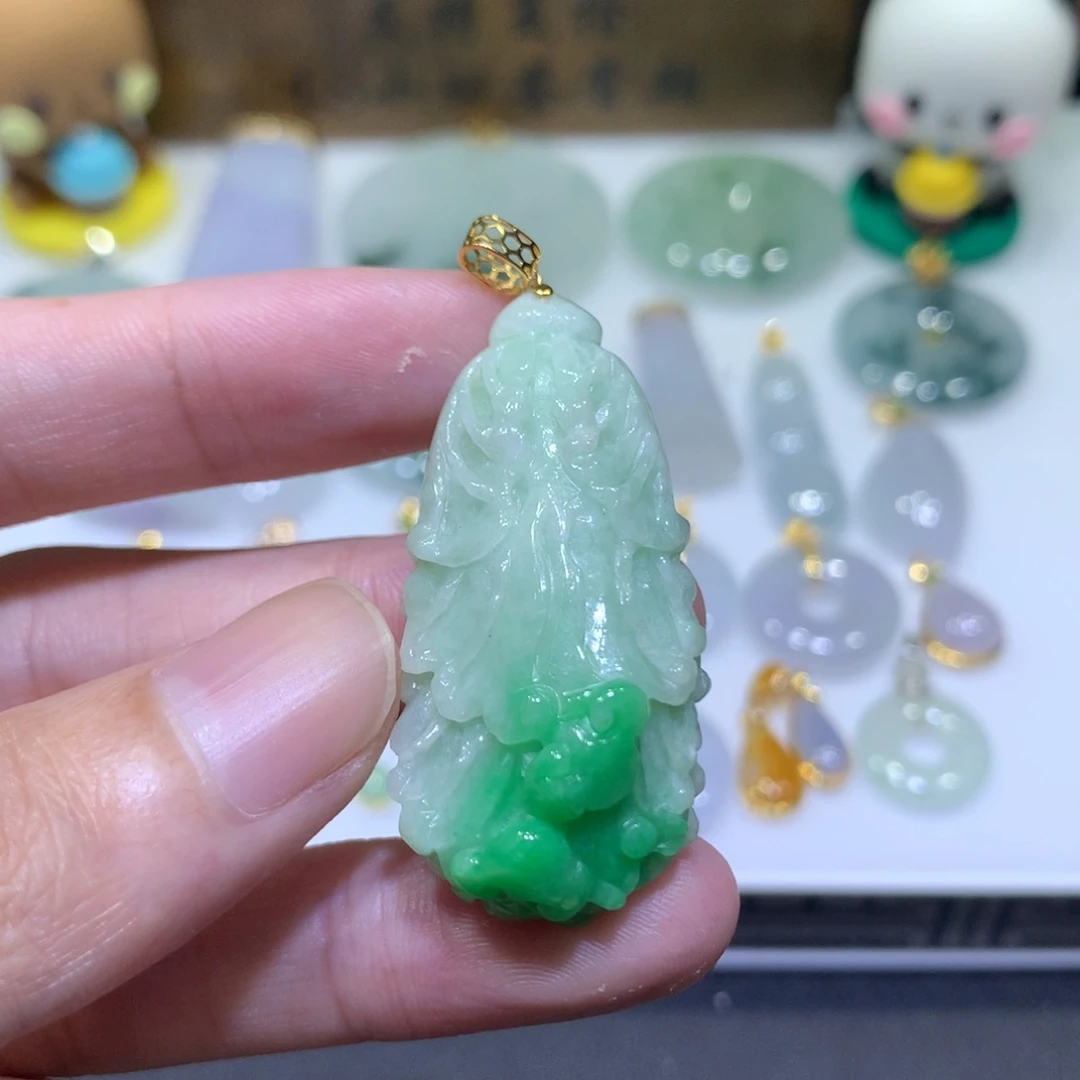 翡翠18K金镶嵌吊坠(不含链)