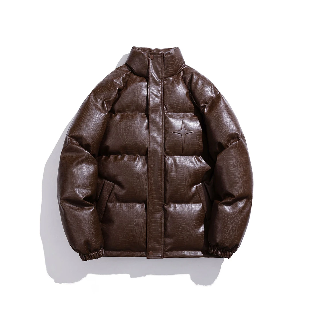 白底鳄鱼纹钢印字母图案设计宽松休闲潮流棉衣男女同款美式