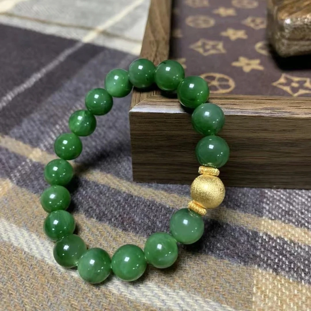 天然和田玉碧玉10mm拉丝925银珠手串（松柏家珠宝）多样性发货一件