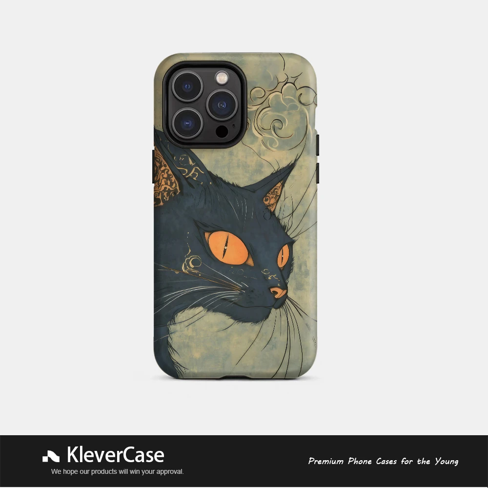 浮世绘黑猫二合一菲林壳适用苹果16pro/华为/小米15/vivo手机壳