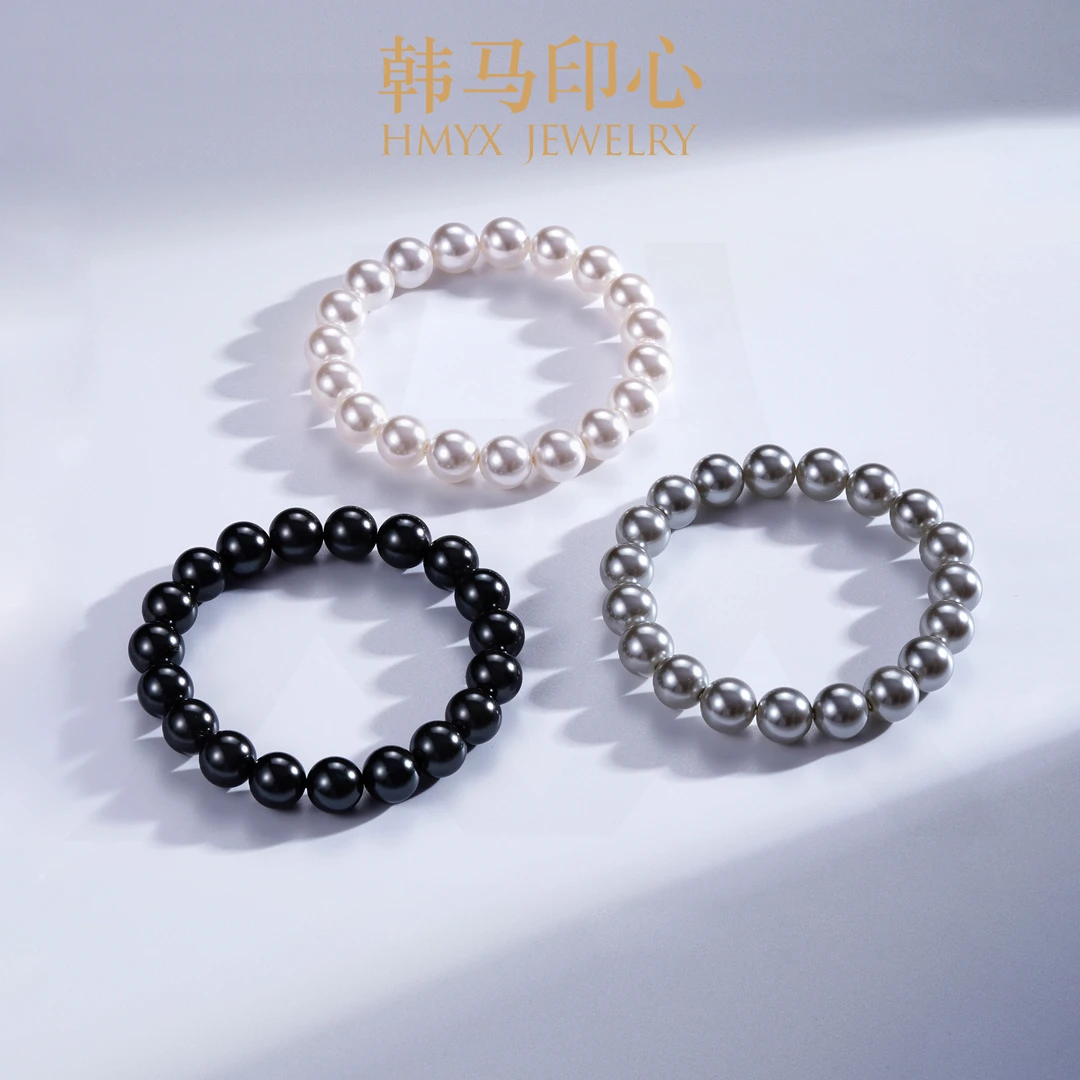 非金属仿珍珠手链 时尚手链百搭手串气质白色简约弹力单圈素款