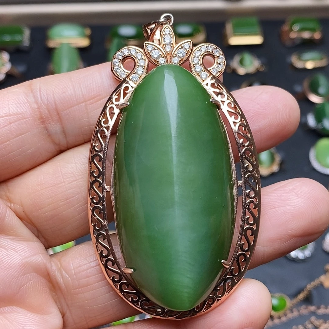 和田玉（碧玉）吊坠银S925镶嵌