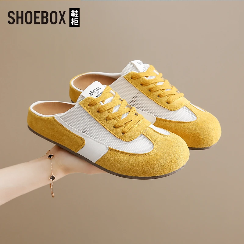 SHOEBOX鞋柜平底舒适时尚休闲鞋2025夏季新款百搭德训包头半拖鞋