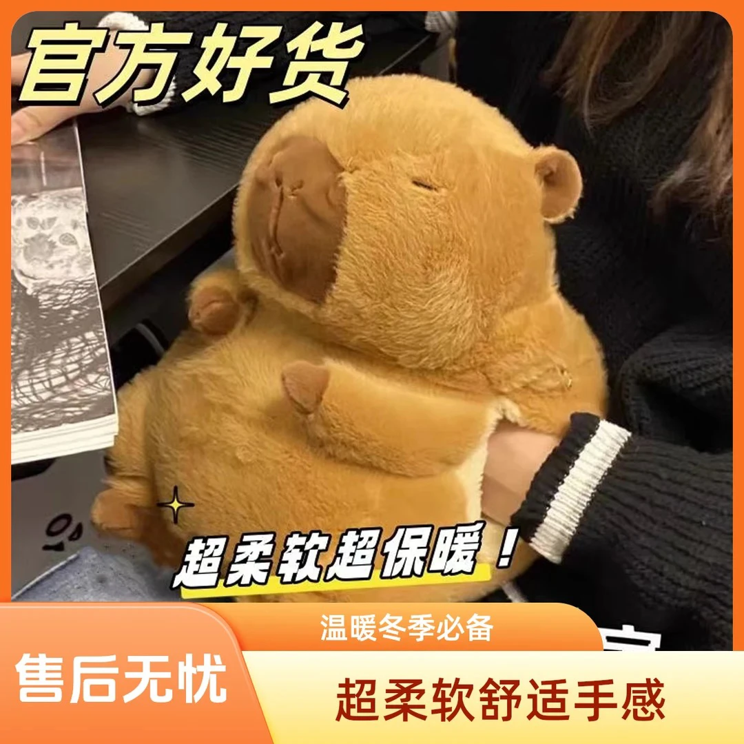 卡皮巴拉暖宝宝水豚冬季插手热水袋暖手宝毛绒玩具科学儿童礼物