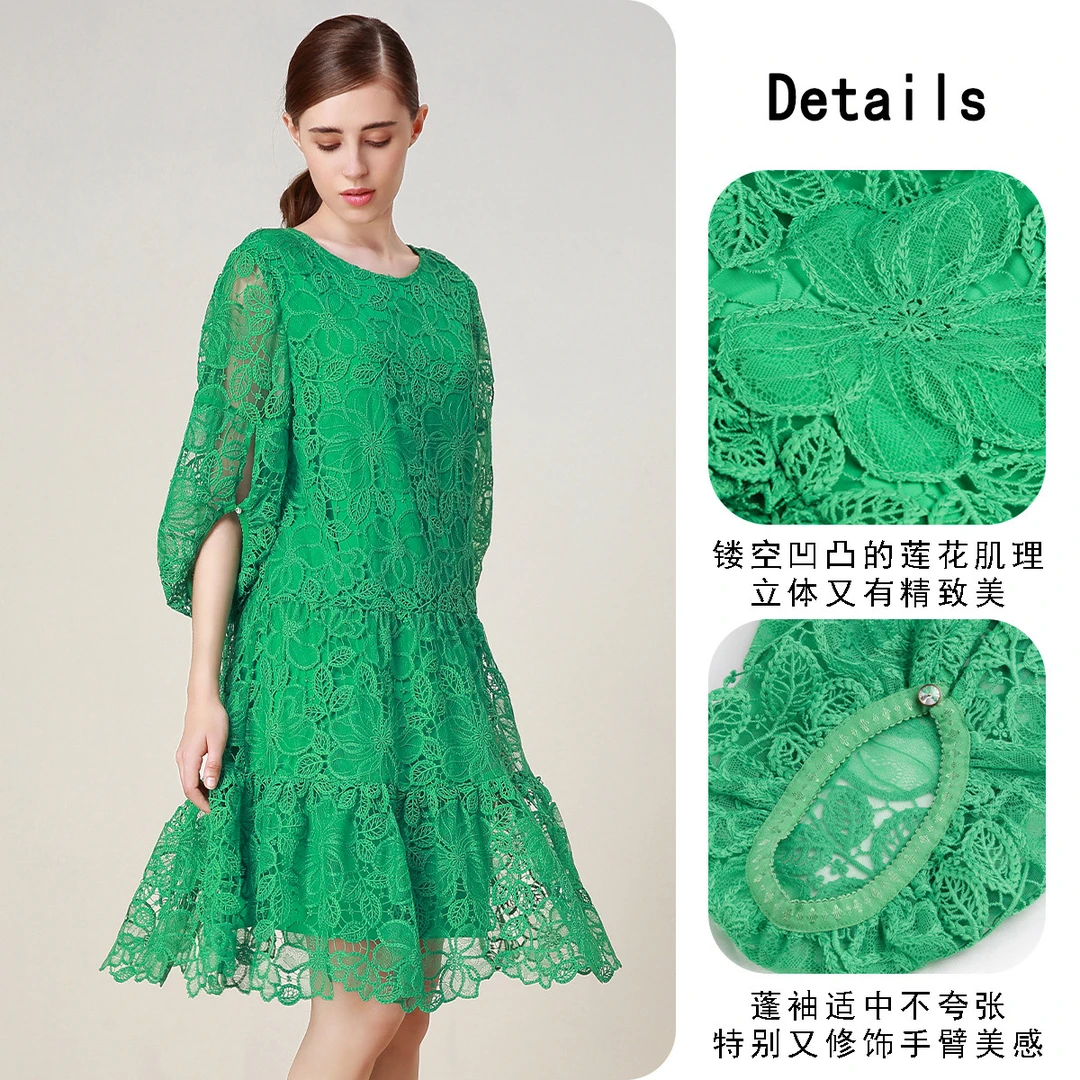 【法式优雅刺绣】JETEZO时尚纯色蕾丝刺绣连衣裙BC1EE137E2