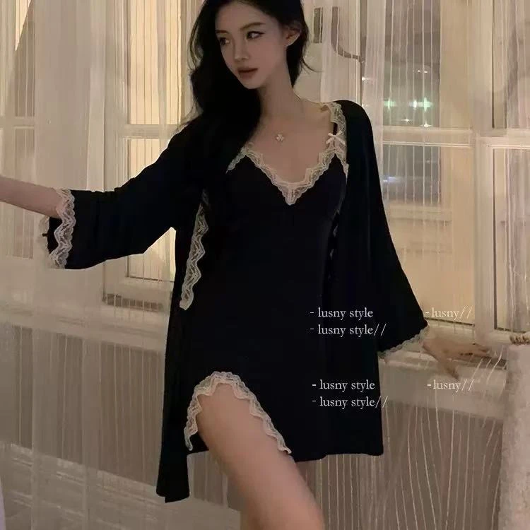 【101-199】高档冰丝V领睡裙冰爽舒适性感睡衣迷人大码宽松居家服