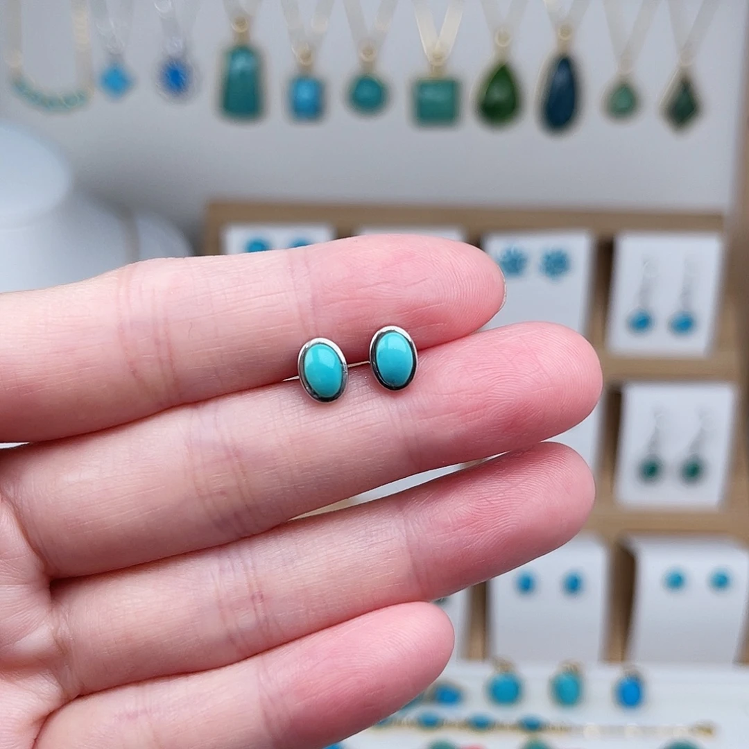 绿松石银S925镶嵌耳饰