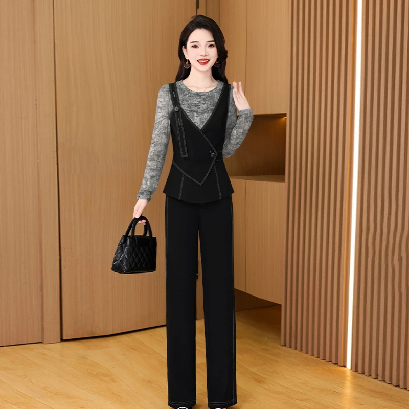 【两件套】24527梦晚秋季优雅气质时尚大气休闲收腰显瘦套裤-ASJ