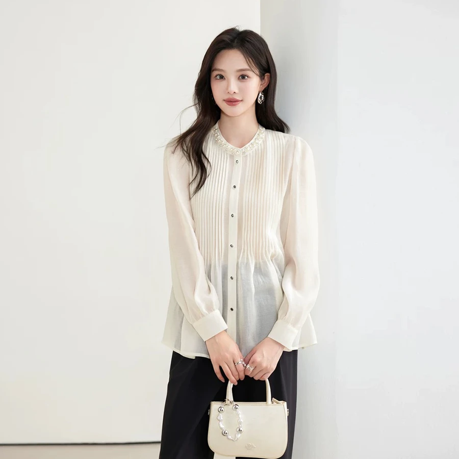 【高知美感】桑蚕丝重工钉珠显瘦气质衬衫C241332