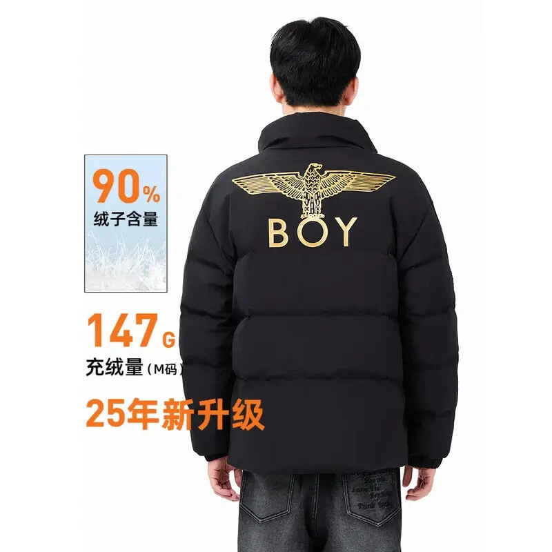 BOY LONDON2025年冬新款羽绒服男金鹰印花短款立领外套90绒N28042