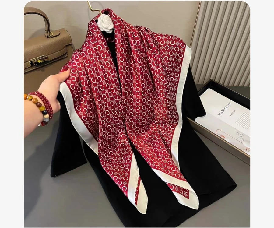 【红色】90*90 小丝巾丽锦缎小方巾丝巾围巾小披肩