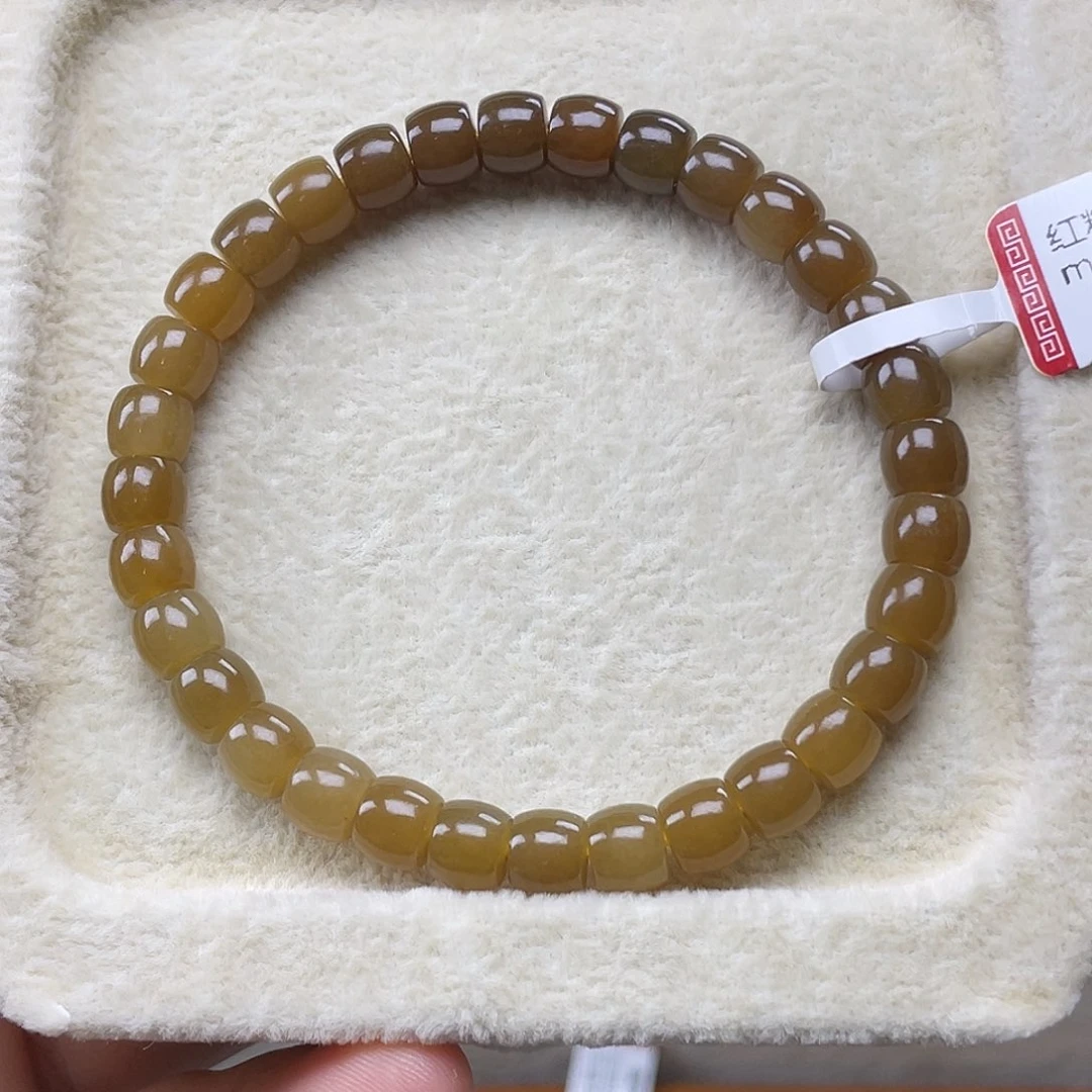 和田玉未镶嵌手链红糖渐变直切卡7mm