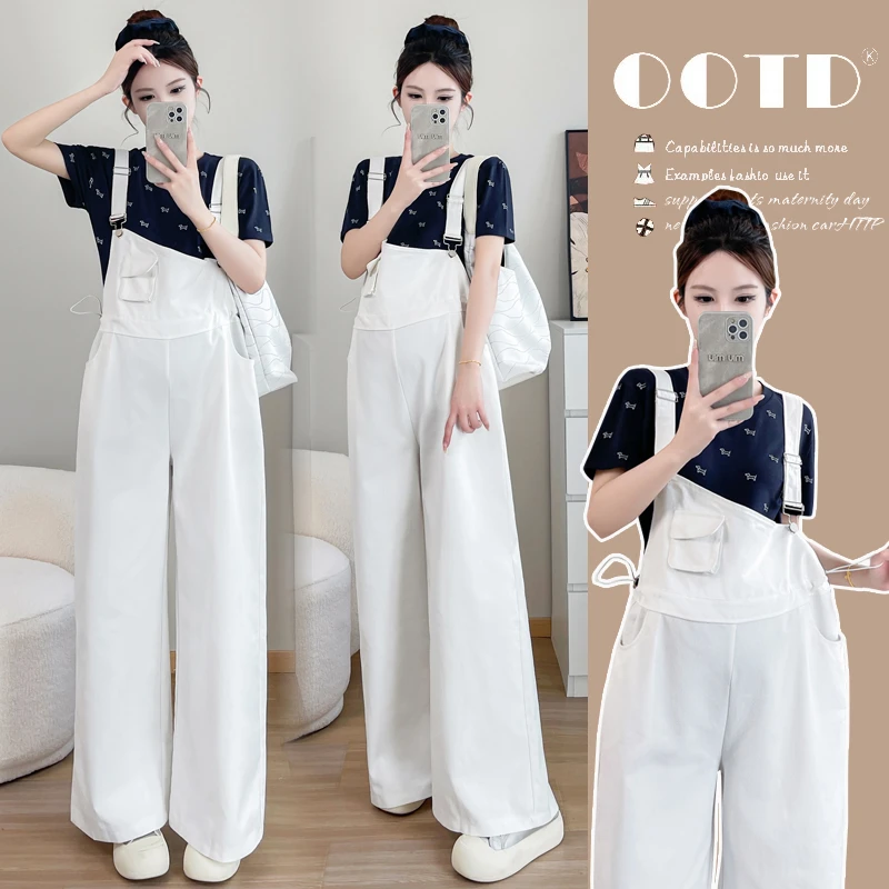 时尚孕妇夏季可爱小狗上衣直筒孕妇背带裤时尚减龄洋气两件套