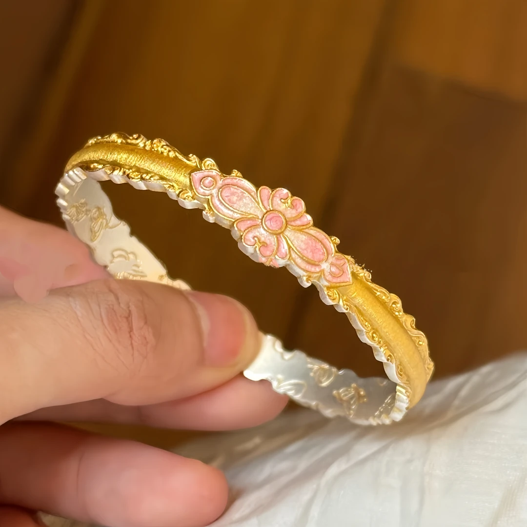 足银珐琅手镯 【遇见云裳】足银9999/拉丝描金实心开口/立体不褪色