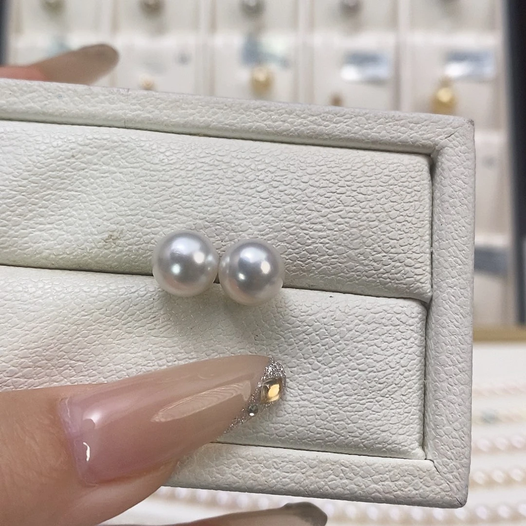 海水珍珠耳饰18K金镶嵌澳白9-10