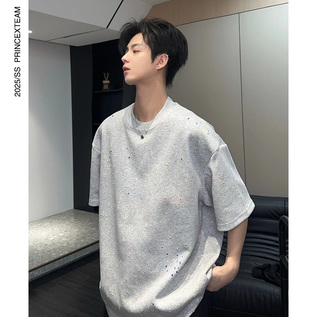 X.TFL【幻彩星际】烫钻潮流重工设计感T恤重磅宽松男女短袖休闲t恤