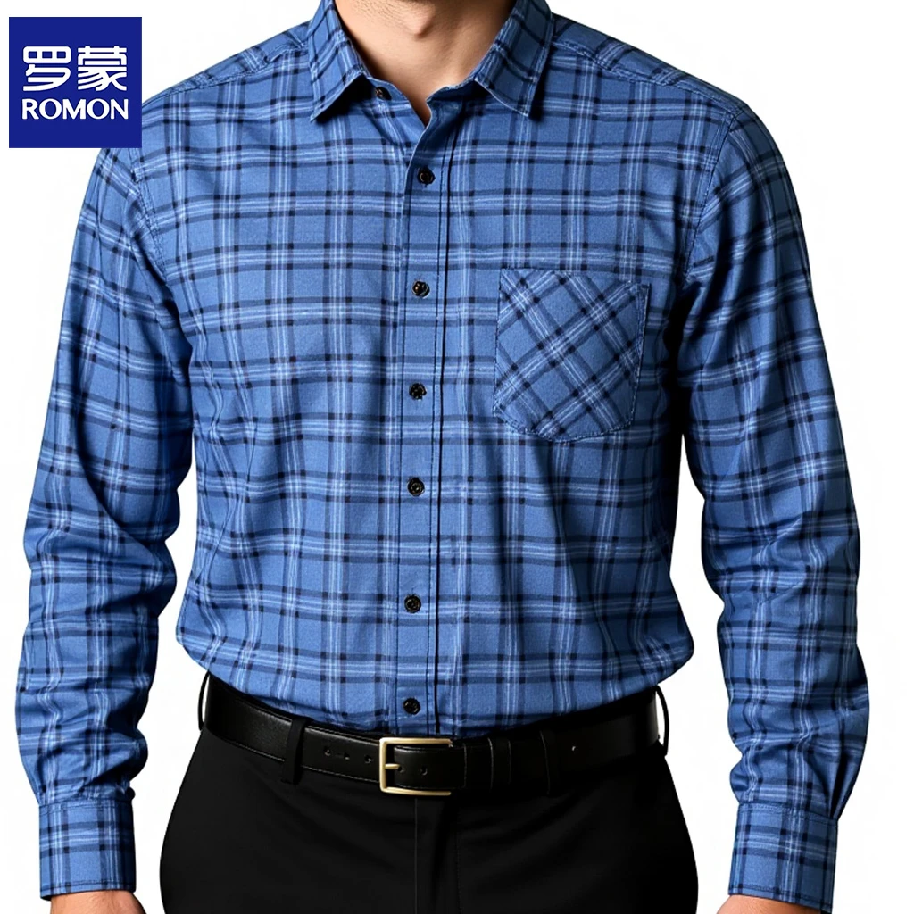 罗蒙【加绒保暖】长袖衬衫秋冬季新款男士商务休闲高档衬衣一体绒男