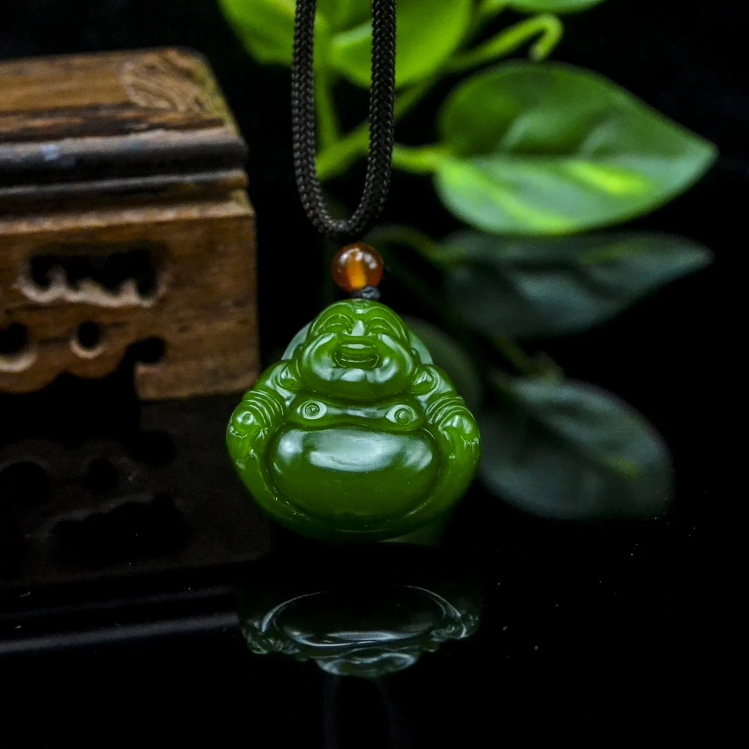 新疆和田[诚艺饰品] 男女 弥勒佛吊坠原创设计时尚挂件绿色
