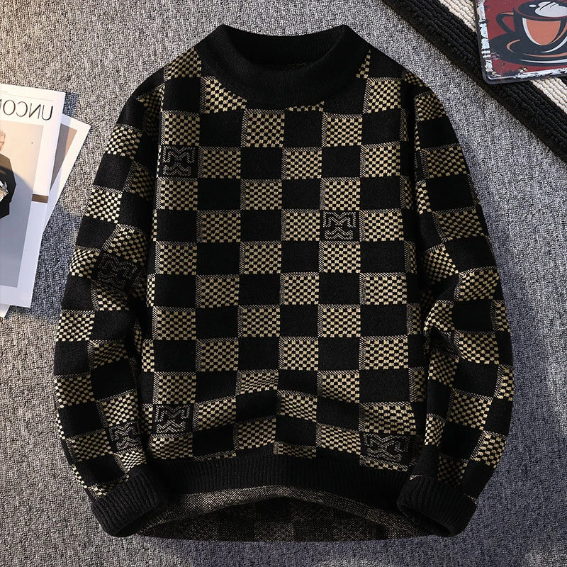 【高品质 毛衣】秋冬季仿貂绒学生毛线衣男加厚半高领毛衣潮流6624